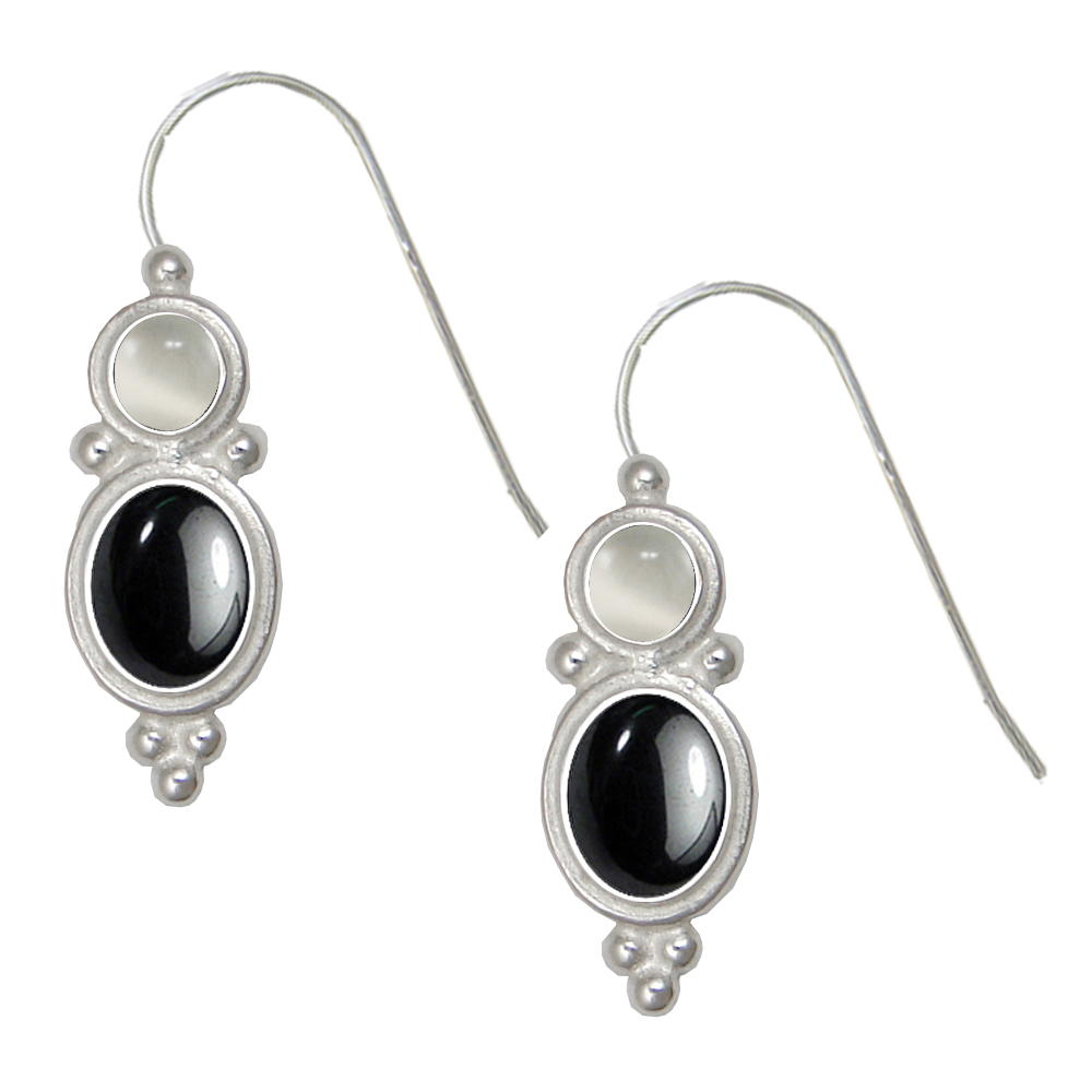 Sterling Silver Drop Dangle Earrings Hematite And White Moonstone